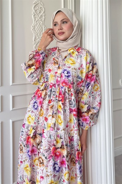 Begonya Çiçeği Pembe Mango Elbise