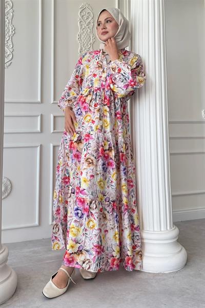 Begonya Çiçeği Pembe Mango Elbise