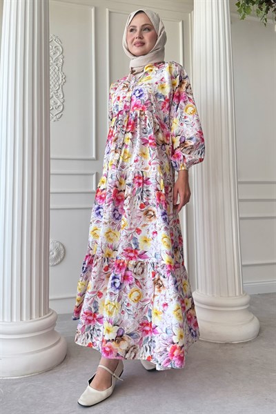 Begonya Çiçeği Pembe Mango Elbise