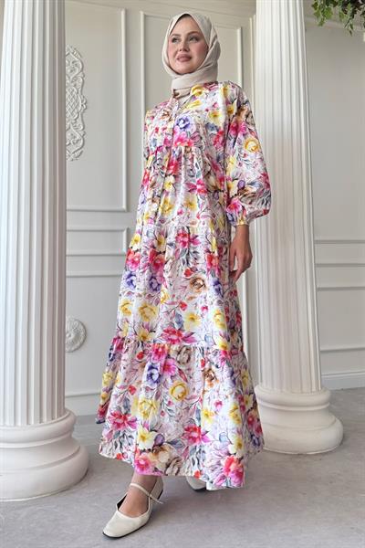 Begonya Çiçeği Pembe Mango Elbise