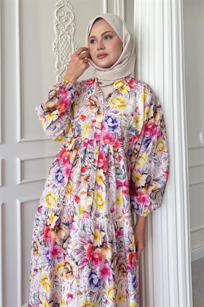 Begonya Çiçeği Pembe Mango Elbise
