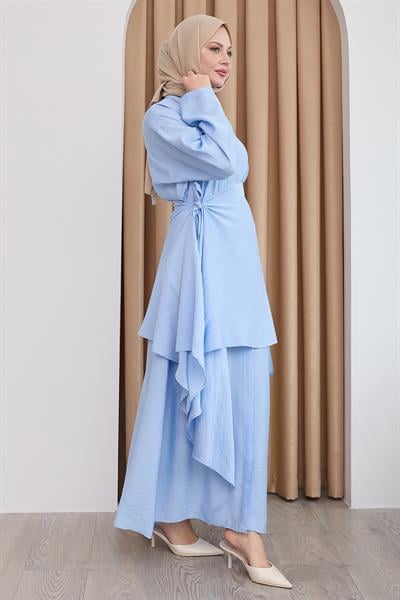 Belden Bağlamalı Bebe Mavisi Ayrobin Elbise