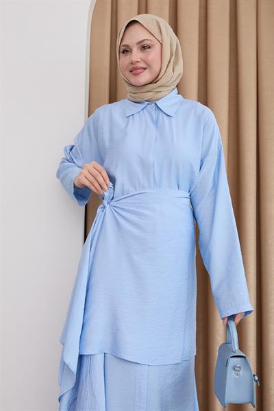 Belden Bağlamalı Bebe Mavisi Ayrobin Elbise