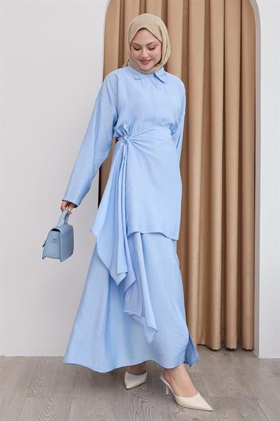 Belden Bağlamalı Bebe Mavisi Ayrobin Elbise