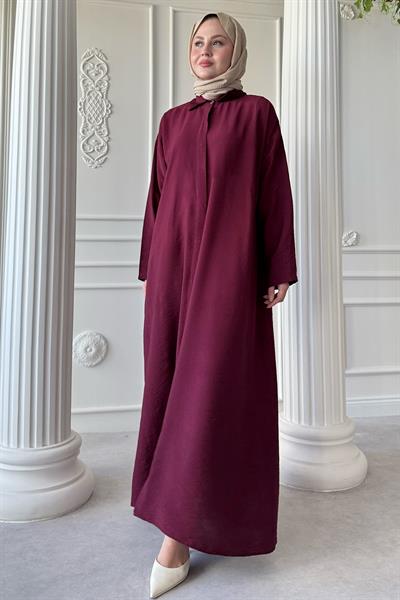 Belden Bağlamalı Bordo Ayrobin Elbise