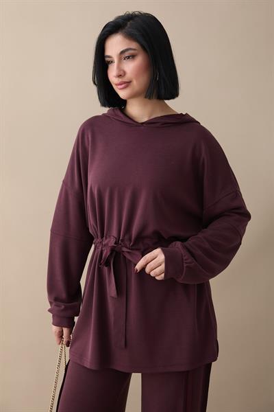 Beli Büzgülü Bordo İkili Takım