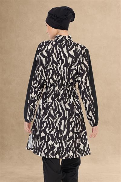 Beli Büzgülü Siyah Tesettür Mayo 6037A