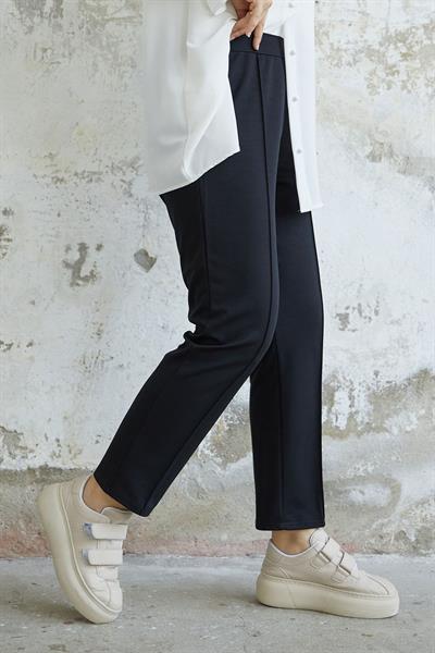 Beli Fermuarlı Çimalı Pantolon - Siyah