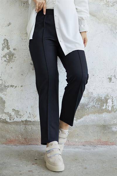 Beli Fermuarlı Çimalı Pantolon - Siyah