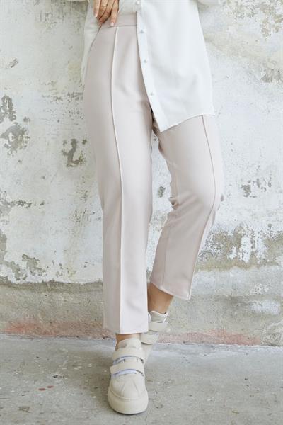 Beli Fermuarlı Çimalı Pantolon - Taş
