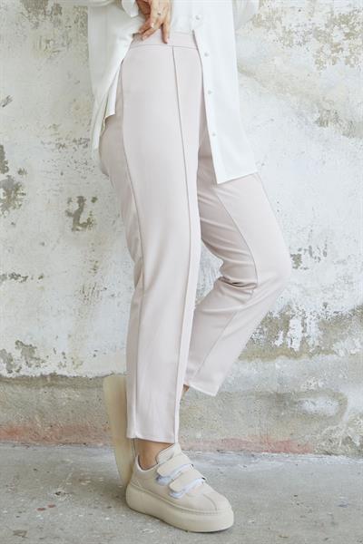 Beli Fermuarlı Çimalı Pantolon - Taş