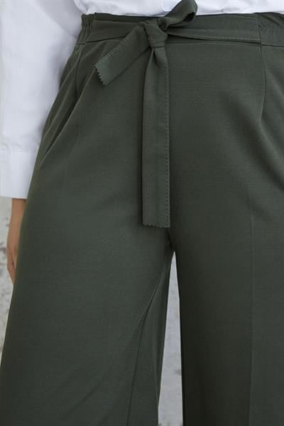 Beli Kuşaklı Bol Scuba Pantolon - Koyu Haki