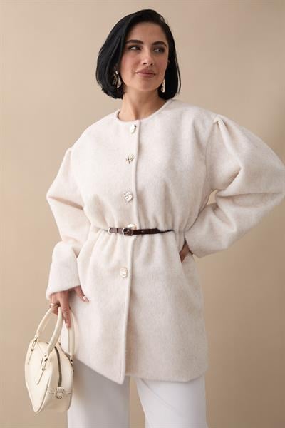 Beli Lastikli Kaşe Ekru Kaban