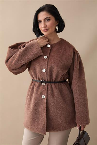 Beli Lastikli Kaşe Kahverengi Kaban