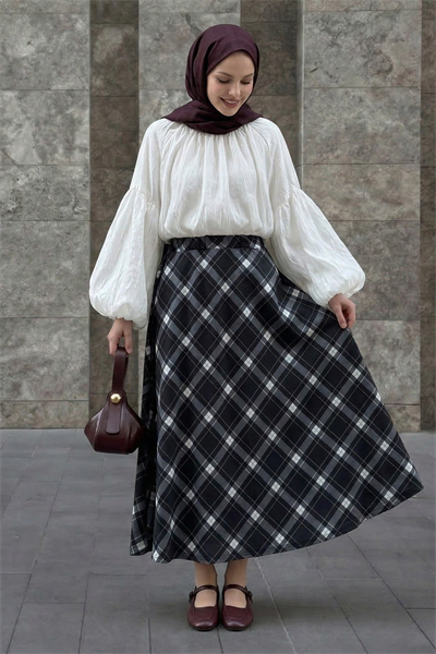 Beli Lastikli Ekose Siyah Etek