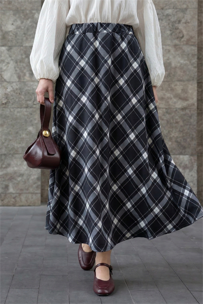 Beli Lastikli Ekose Siyah Etek