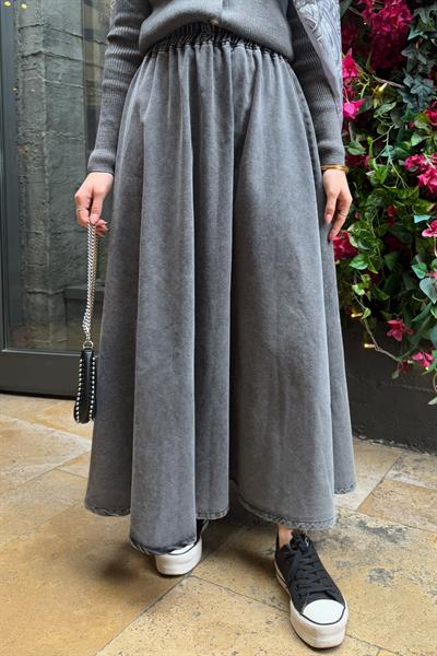 Beli Lastikli Gri Kot Etek