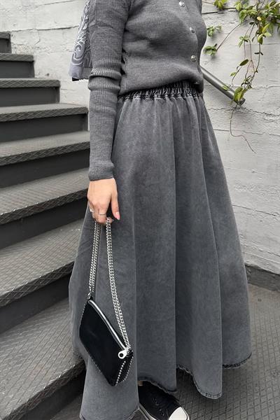 Beli Lastikli Gri Kot Etek