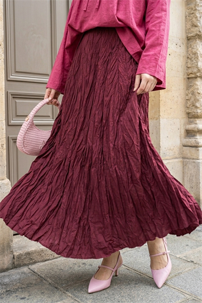 Beli Lastikli Kraş Etek Bordo