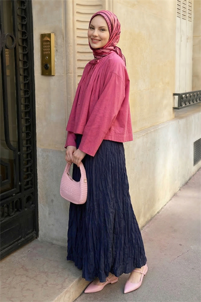 Beli Lastikli Kraş Etek Lacivert