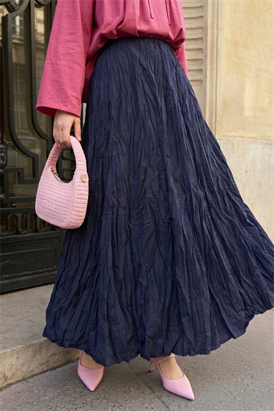 Beli Lastikli Kraş Etek Lacivert