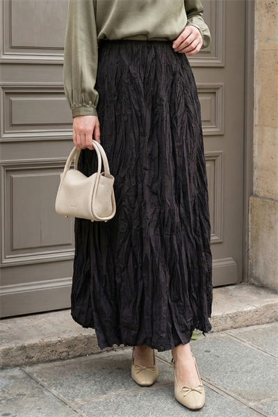 Beli Lastikli Kraş Etek Siyah