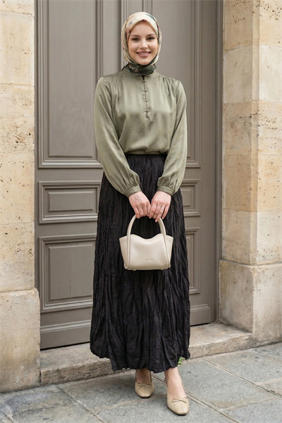 Beli Lastikli Kraş Etek Siyah