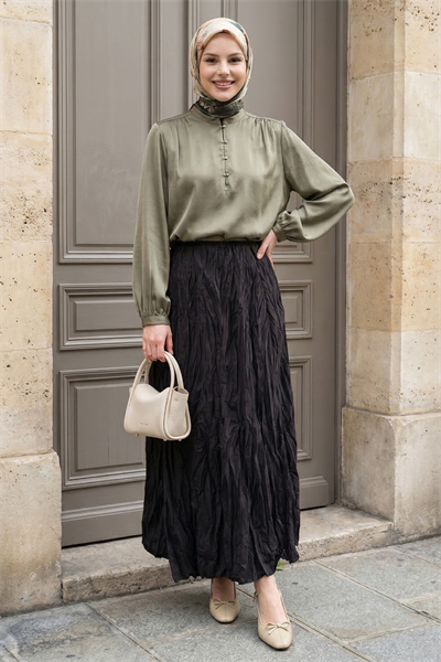 Beli Lastikli Kraş Etek Siyah