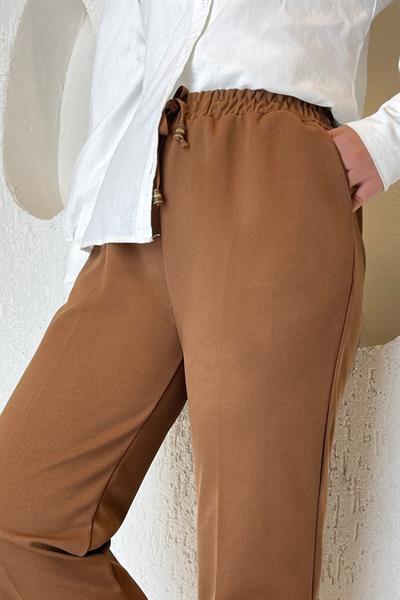 Beli Lastikli Likralı Duble Kumaş Pantolon - Taba