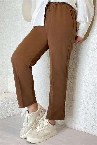 Beli Lastikli Likralı Duble Kumaş Pantolon - Taba