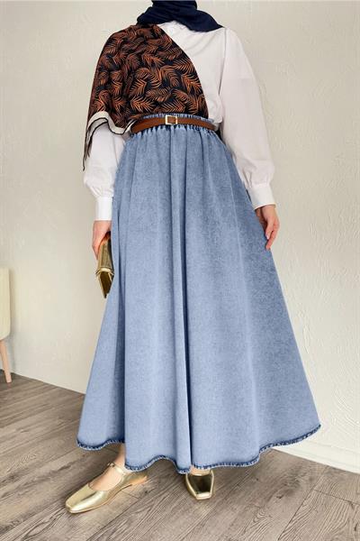 Beli Lastikli Mavi Kot Etek