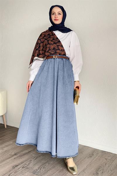 Beli Lastikli Mavi Kot Etek