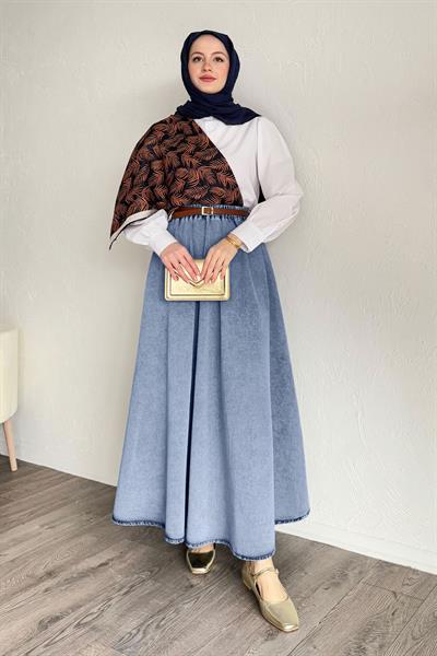 Beli Lastikli Mavi Kot Etek