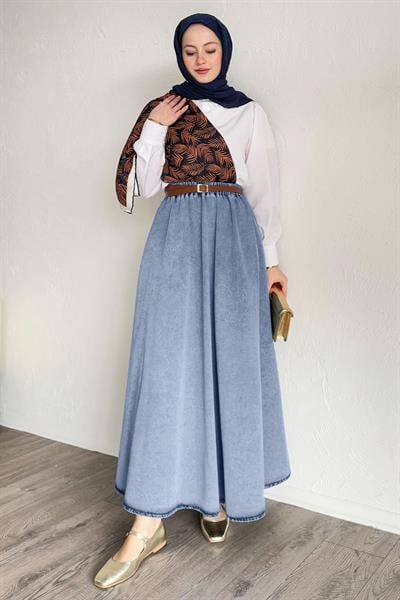 Beli Lastikli Mavi Kot Etek