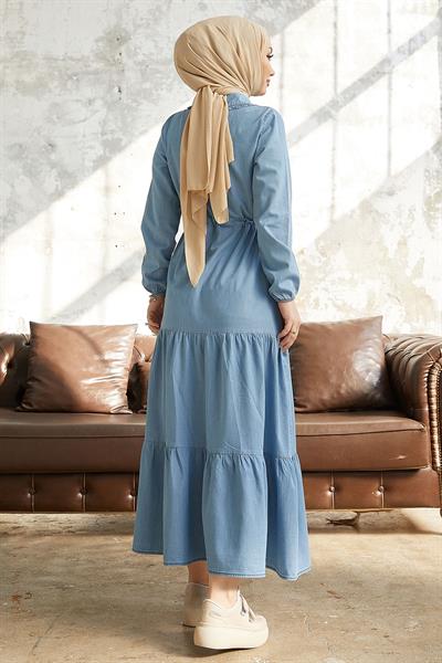 Betty Bebe Yaka Kot Elbise - Açık Mavi