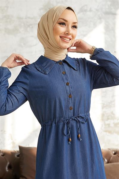 Betty Bebe Yaka Kot Elbise - Mavi