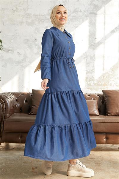 Betty Bebe Yaka Kot Elbise - Mavi