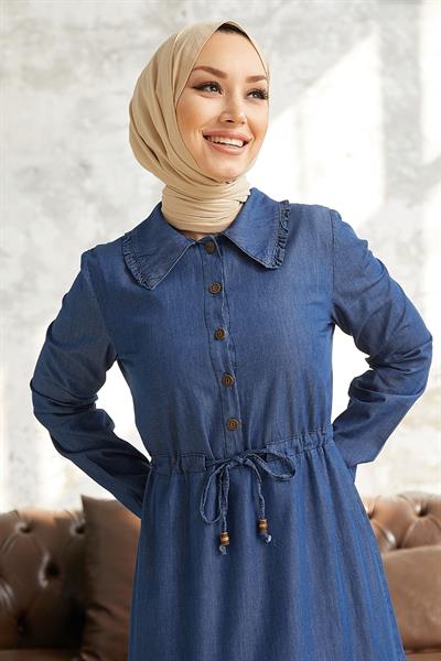 Betty Bebe Yaka Kot Elbise - Mavi