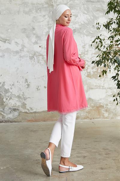 Bileği Bağlamalı Düğme Detaylı Nar Çiçeği Gömlek