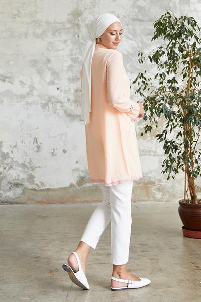 Bileği Bağlamalı Düğme Detaylı Somon Gömlek