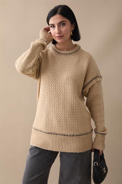 Biye Detay Şardonlu Kazak Camel