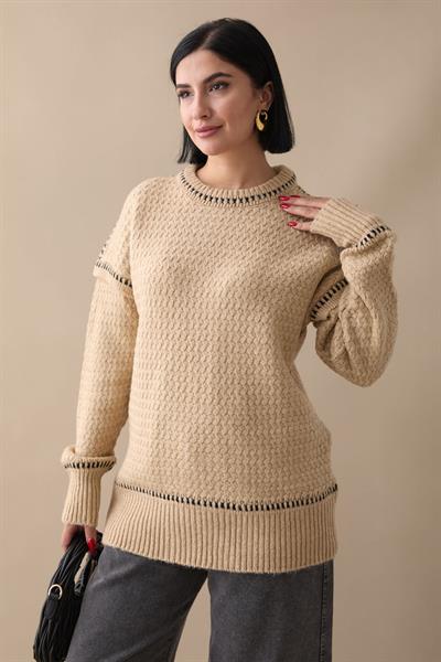 Biye Detay Şardonlu Kazak Camel