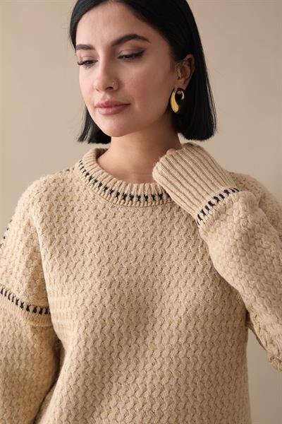 Biye Detay Şardonlu Kazak Camel