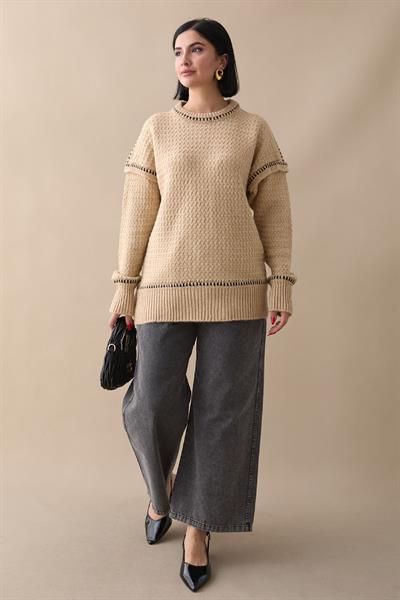 Biye Detay Şardonlu Kazak Camel