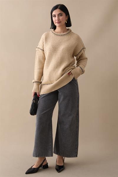 Biye Detay Şardonlu Kazak Camel