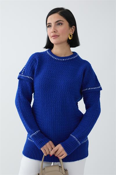 Biye Detay Şardonlu Kazak İndigo