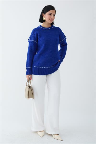 Biye Detay Şardonlu Kazak İndigo