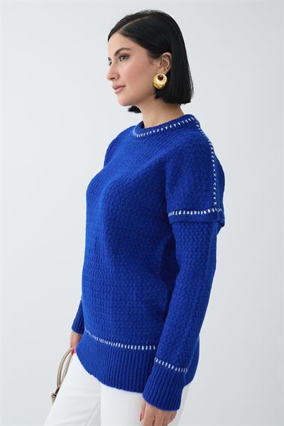 Biye Detay Şardonlu Kazak İndigo