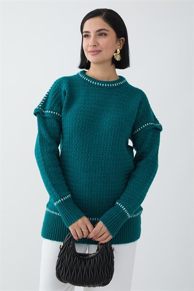 Biye Detay Şardonlu Kazak Petrol Yeşili