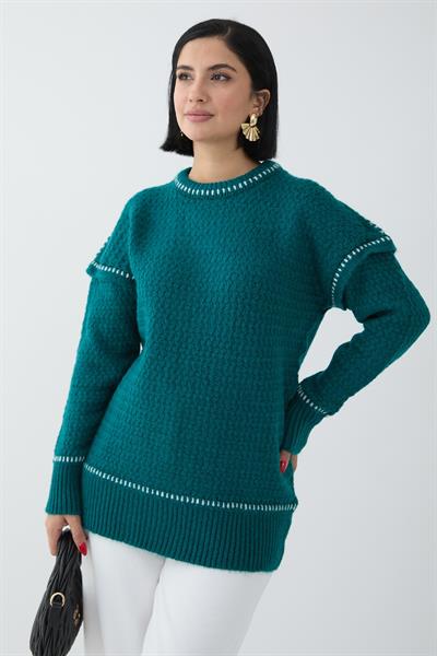 Biye Detay Şardonlu Kazak Petrol Yeşili